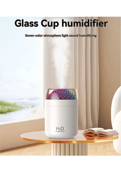 2x Cam Kupa Nemlendirici Renkli Işık Başucu Masa Dekorasyon Gece Işık USB Büyük Sis Nemlendirici Beyaz (Yurt Dışından) fiyatları