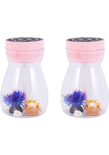 2x Sevimli Serin Sis Nemlendirici Ofis Yatak Odası Hava Temizleyici USB Şarjı Kawaii Hava Nemlendirici LED Hafif Şişe (Pembe) (Yurt Dışından)