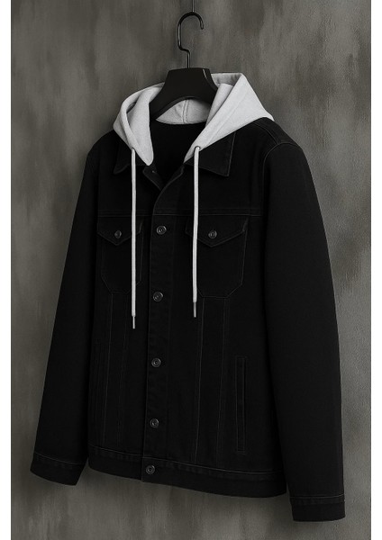 Erkek Kapşonlu Mevsimlik Siyah Bol Kot Mont modelleri