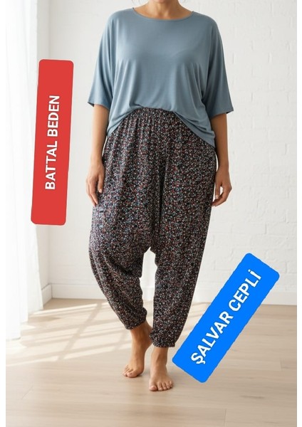 Kadın Bayan Battal Büyük Beden Jarse Kumaş Bel Lastikli Sağ Yan Tek Gizli Fermuarlı Cepli Eşofman Altı Şalvar Bol Rahat Kalıp 80 Ile 120 Kiloğrama Kadar Olur Standart Beden