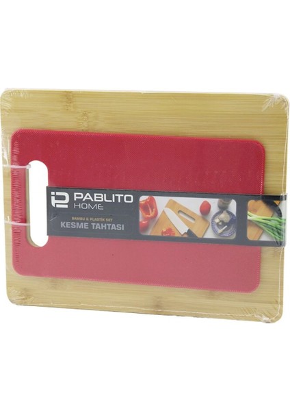 2pcs Set=ahşap Bambu - Plastik Kesim Panosu - Kesme Tahtası PLS:15X25CM- AHŞ:22X28CM (K95)