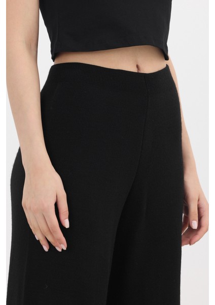 Siyah Geniş Paça Triko Kadın Pantolon 23274