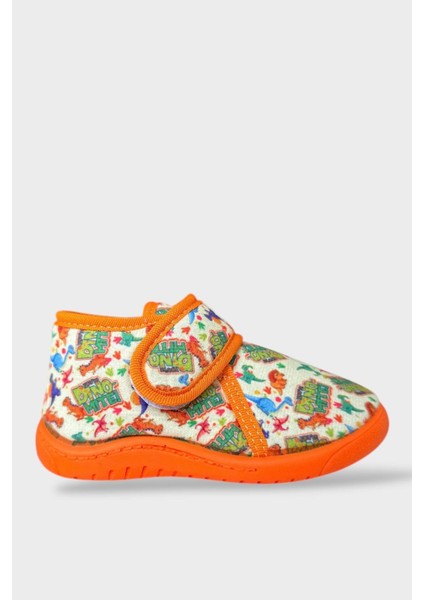 Tematik Cırtlı Çocuk Panduf Okul Kreş Ev Ayakkabısı Kaydırmaz Taban SİYAH - TURUNCU