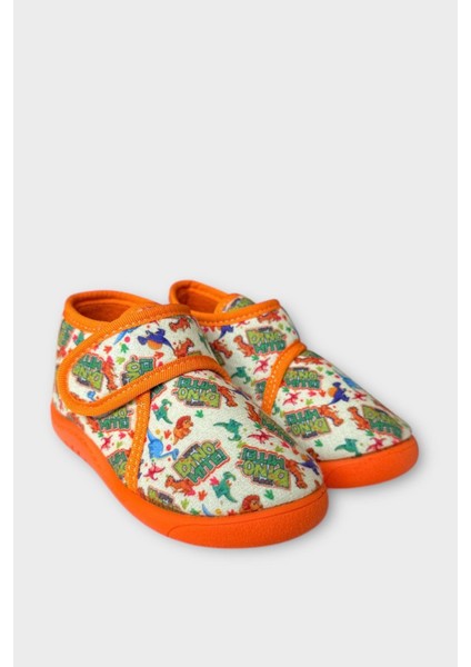 Tematik Cırtlı Çocuk Panduf Okul Kreş Ev Ayakkabısı Kaydırmaz Taban SİYAH - TURUNCU