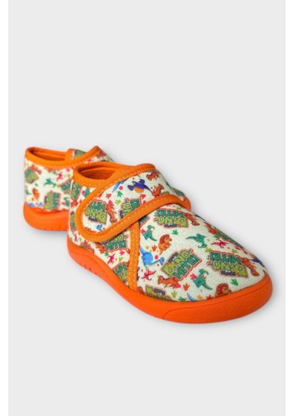 Tematik Cırtlı Çocuk Panduf Okul Kreş Ev Ayakkabısı Kaydırmaz Taban SİYAH - TURUNCU