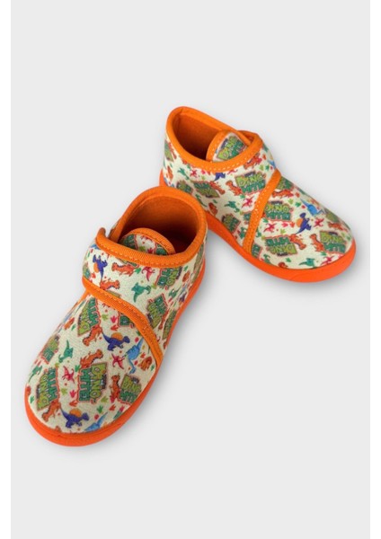 Tematik Cırtlı Çocuk Panduf Okul Kreş Ev Ayakkabısı Kaydırmaz Taban SİYAH - TURUNCU