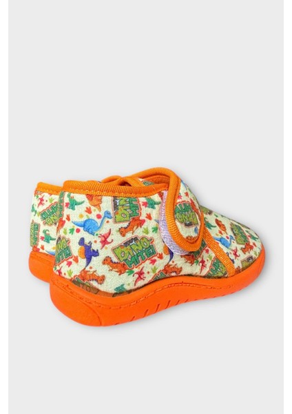 Tematik Cırtlı Çocuk Panduf Okul Kreş Ev Ayakkabısı Kaydırmaz Taban SİYAH - TURUNCU