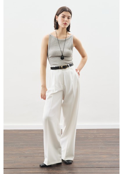 Dona Pileli Palazzo Pantolon Ekru