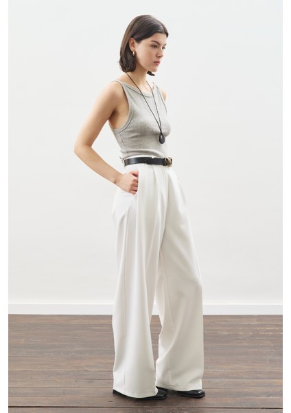 Dona Pileli Palazzo Pantolon Ekru modelleri