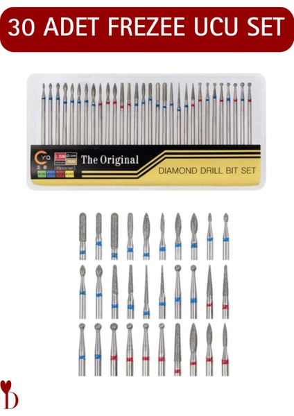 Merttools Elmas Camcı Seti 30 Parça Matkap Ucu Ahşap Oyma Freze Gravür Dremel Uç Seti 3 mm Sap