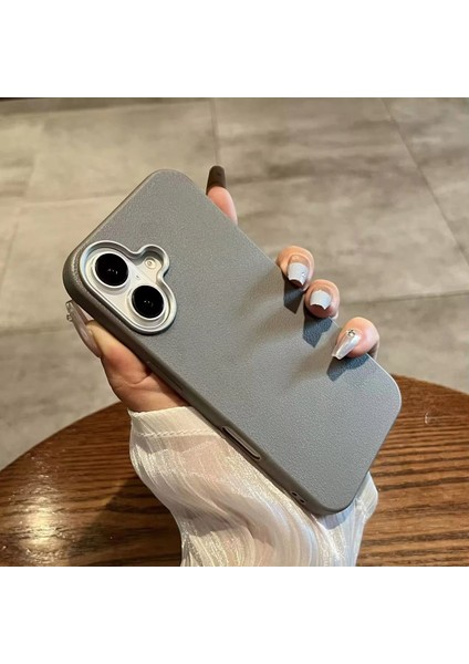 Iphone 16 Plus Uyumlu Estetik Dokulu Deri Görünümlü Esnek Silikon Kılıf