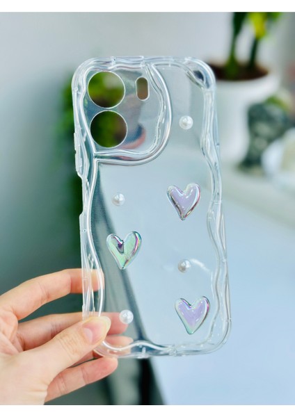 Xiaomi Redmi 13C Uyumlu Incili Kalp Tasarımlı Oyuncaklı Silikon Kılıf