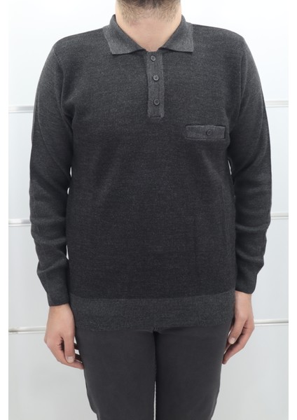 Fistan Store Erkek Düz Klasik Kesim Rahat Kalıp Polo Yaka Tek Cepli Kışlık Yünlü Kazak