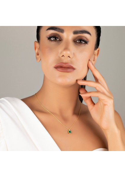 925 Ayar Gümüş Zümrüt Taşlı Pırlanta Detaylı Kolye Kadın Hediyelik Altın Rose Kaplama Seçenekli fırsatları