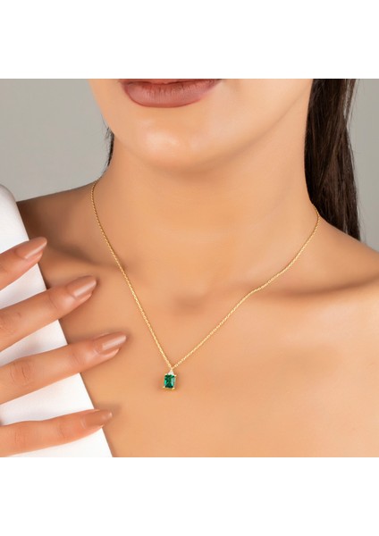 925 Ayar Gümüş Zümrüt Taşlı Pırlanta Detaylı Kolye Kadın Hediyelik Altın Rose Kaplama Seçenekli indirimleri