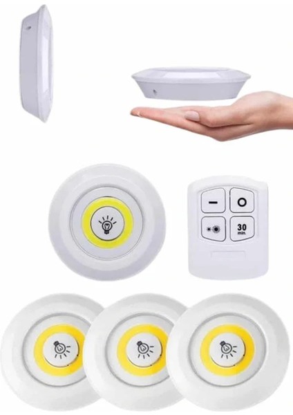 Yapışkanlı 3'lü Spot LED Işık Lamba Montajsız Pilli Uzaktan Kumandalı fırsatları