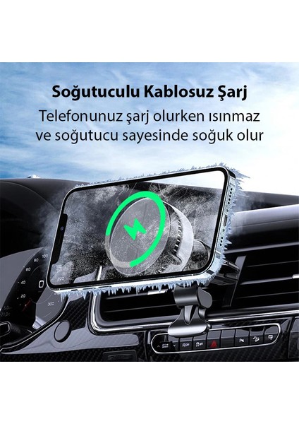 Memo GW03 Araç Içi Havalandırma Magsafe Şarjlı Telefon Tutucu ve Soğutucu-(57 - ?77?29E5-2G8 modelleri