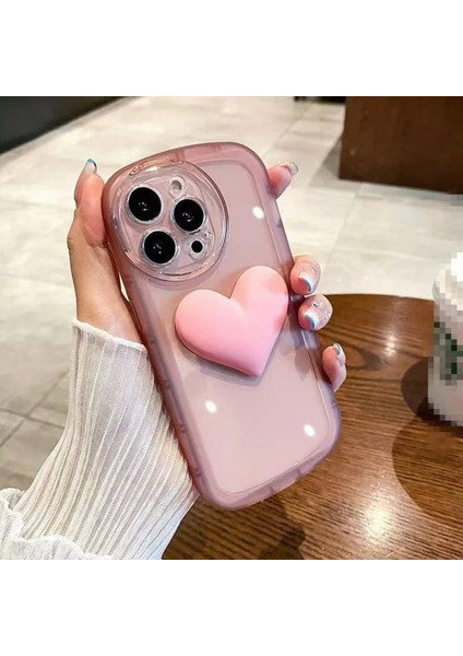 Iphone 14 Promax Renkli Şeffaf 3D Oyuncaklı Kalp Tasarımlı Silikon Kılıf
