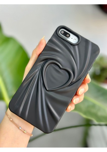Apple Iphone 7 Plus ve 8 Plus Uyumlu 3D Mat Saten Kalp Kabartma Desenli Silikon Kılıf