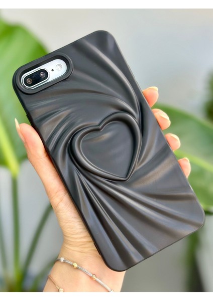 Apple Iphone 7 Plus ve 8 Plus Uyumlu 3D Mat Saten Kalp Kabartma Desenli Silikon Kılıf modelleri