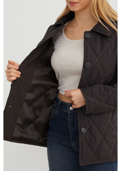 Baklava Desen Kapitone Oversize Düğmeli Mont modelleri