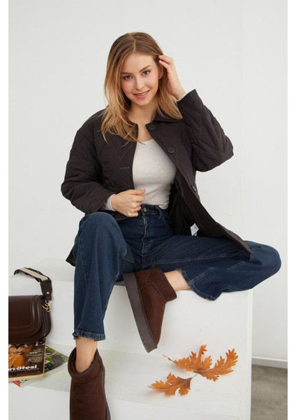 Baklava Desen Kapitone Oversize Düğmeli Mont fırsatları