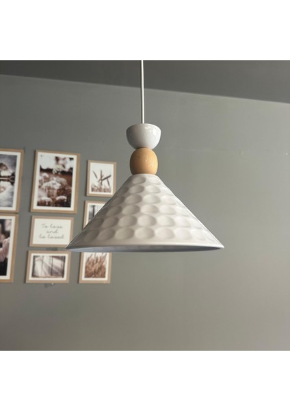 Rumy Beyaz Tekli Avize Ahşap Kafa Başlık Sarkıt Ofis Showroom Salon Mutfak Avizeleri