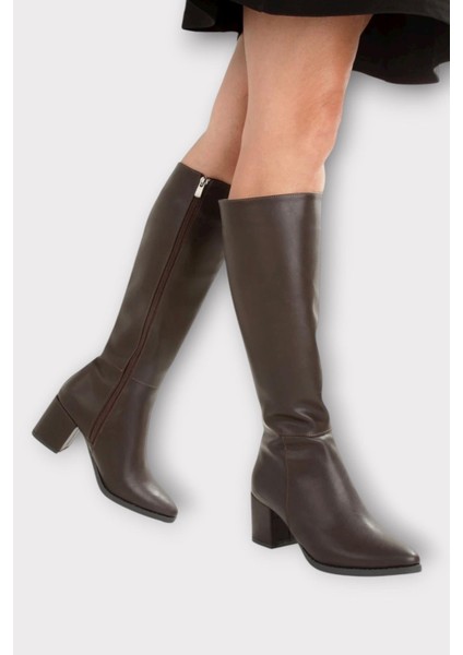 Topuklu Kadın Çizme Kahverengi