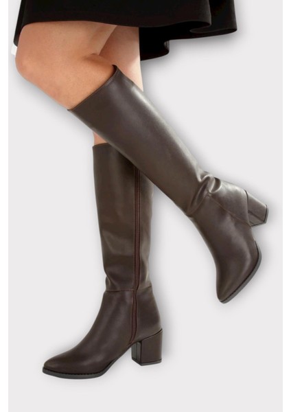 Topuklu Kadın Çizme Kahverengi