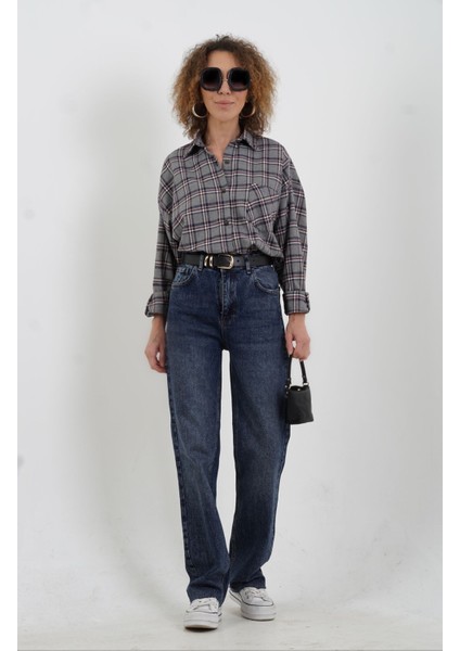 Koyu Mavi Yıkamalı Straight Denim Pantolon