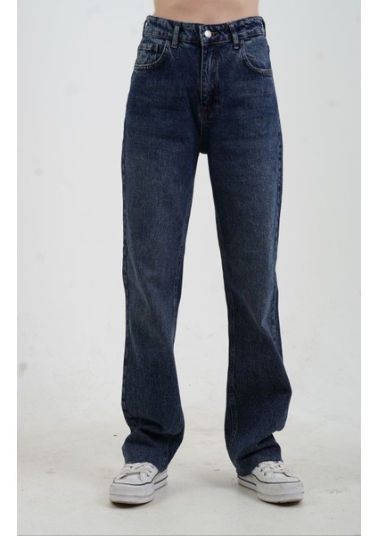Koyu Mavi Yıkamalı Straight Denim Pantolon fiyatları