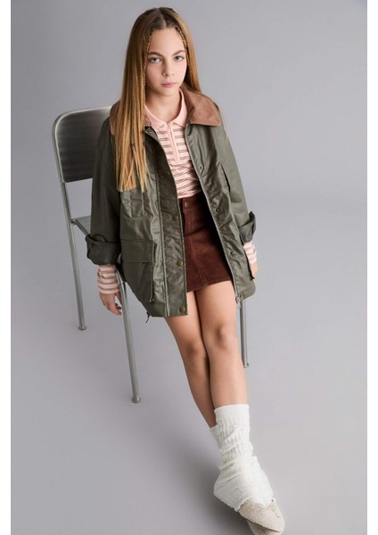 Kız Çocuk Kontrast Yaka Fermuarlı Parka F0047A825AU