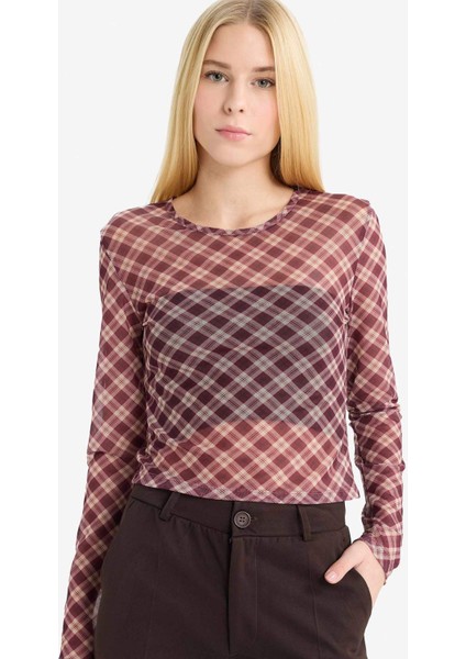 Coool Fitted Kareli Tül Uzun Kollu TIŞÖRT G3024AX25WN