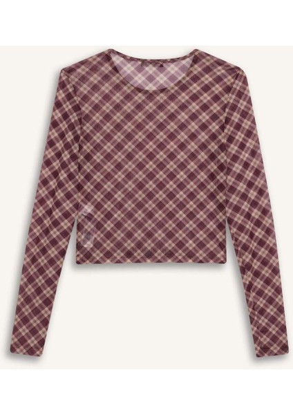 Coool Fitted Kareli Tül Uzun Kollu TIŞÖRT G3024AX25WN