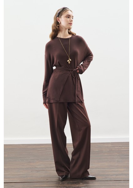 Beli Bağlama Tasarımlı Bluz Acı Kahve fiyatları