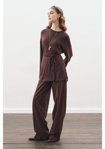 Beli Bağlama Tasarımlı Bluz Acı Kahve modelleri