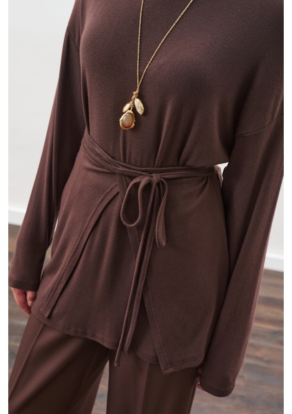 Beli Bağlama Tasarımlı Bluz Acı Kahve indirimleri