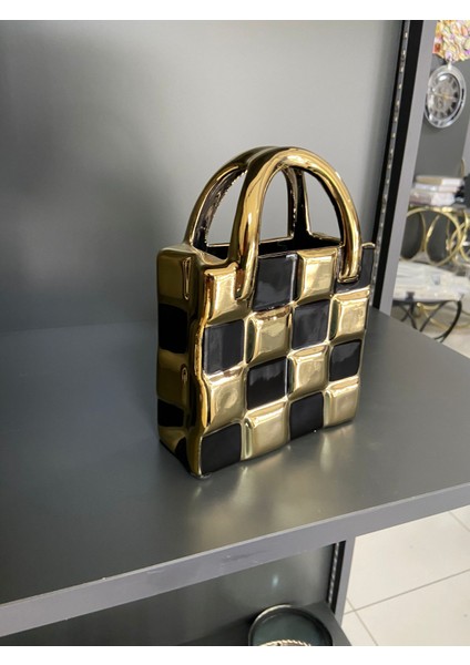 Gold & Siyah Seramik Çanta Dekor Obje – Lüks El Yapımı Modern Tasarım Aksesuar | 35 cm x 12 cm