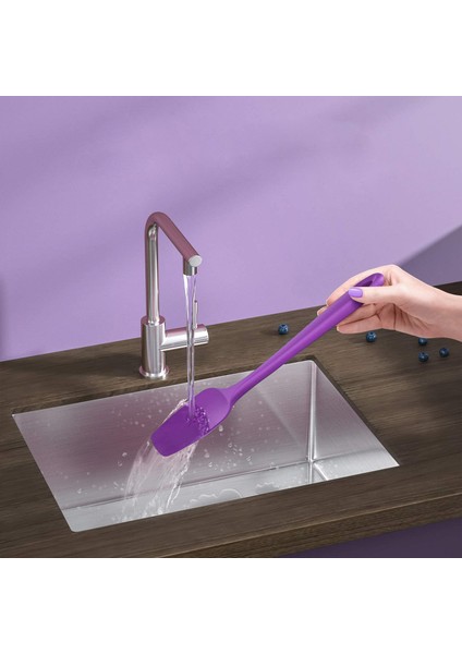 Silikon Kaşık Seti 4lü Büyük Boy Yanmaz Yapışmaz Çizmez Mor-Fuşya-Gri-Kırmızı 27cm