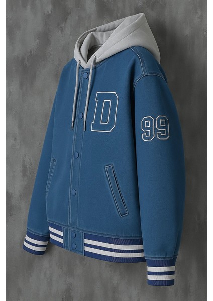 Erkek Oversize Kapşonlu Mavi Kot Kolej Mont fiyatları