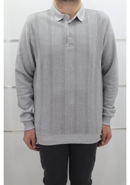 Fistan Store Erkek Desenli Spor Kesim Normal Kalıp Polo Yaka Selanik Kumaşlı Kışlık Kazak