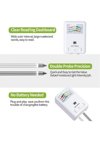 3&#39;ü 1 Arada Toprak Ölçer Nem Işığı ve Ph Test Cihazı Kapalı Açık Ev Bitkileri Bahçe Çim Çiftliği Hiçbir Pil Gerekmez Beyaz (Yurt Dışından) modelleri