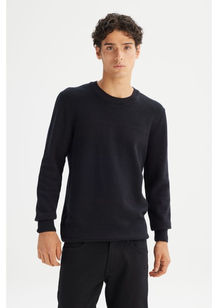 %100 Pamuk Regular Fit Normal Kesim Bisiklet Yaka Triko Kazak