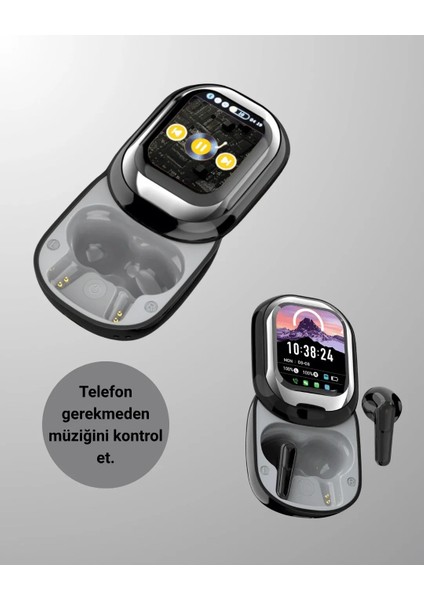 Akıllı Ekranlı Bluetooth 5.4 Kablosuz Kulaklık – Dokunmatik ve Şarj Kutulu modelleri