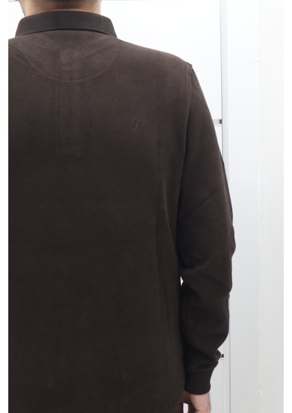 Fistan Store Erkek Kahverengi Desenli Spor Kesim Normal Kalıp Polo Yaka Selanik Kumaşlı Kışlık Kazak fırsatları