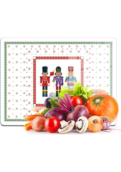 Cam Kesme Tahtası ve Sunumluk Yılbaşı Fındıkkıran Desenli 30X40 cm