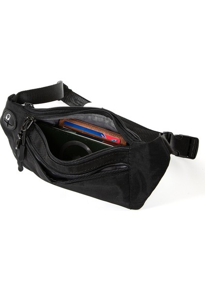Her An Her Yerde Su Geçirmez İnce Tasarımlı Hem Bel Hem Göğüs Çantası Siyah