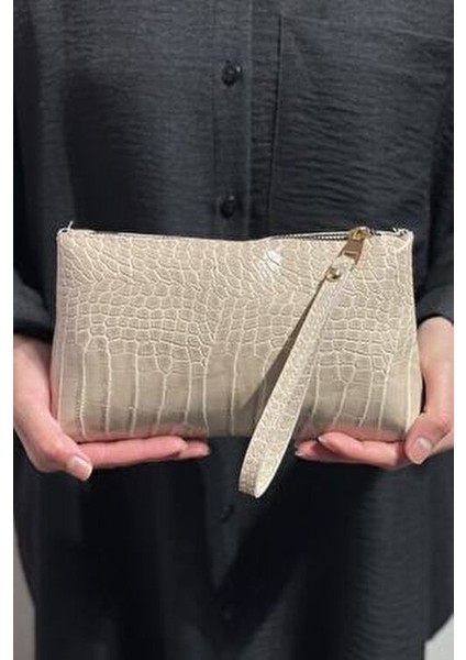 Kadın Vizon Kroko Pörtföy El Çantası Croco