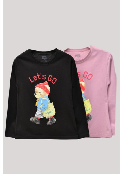 Kız Çocuk Let's Go Baskılı Uzun Kol T-Shirt 724021 Siyah fırsatları