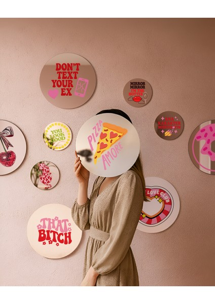 Mood Ayna Pizza Amore - Tasarım Ayna, Pinterest Dekoru, Dekoratif Baskılı Ayna, Yazılı Ayna fiyatları